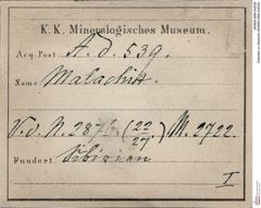 Etiketten zu Malachit (NHMW-MIN-Ad539)